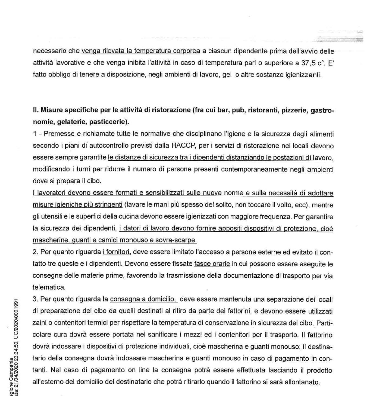 ordinanza Campania 37 22 aprile 2020 misure sicurezza bar ristoranti pizzerie pub gastronomie gelaterie pasticcerie