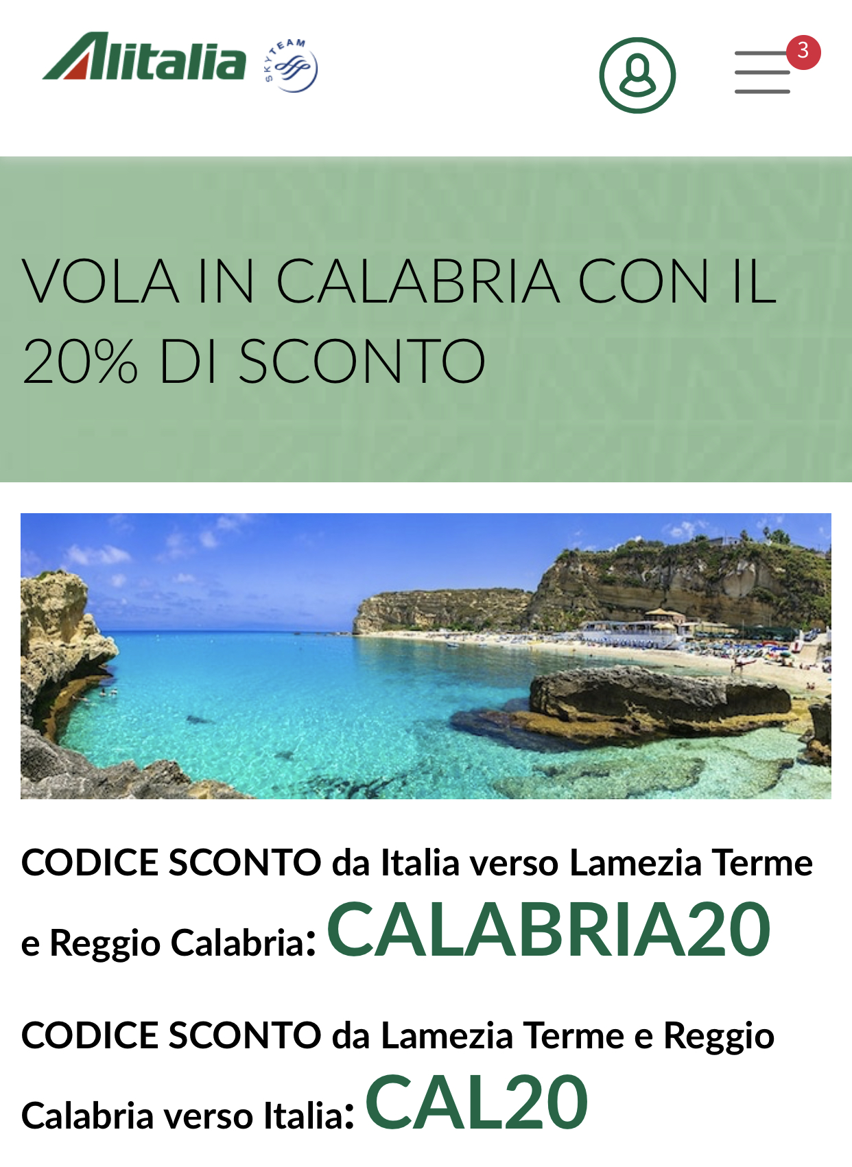 Alitalia promuove i voli in Calabria