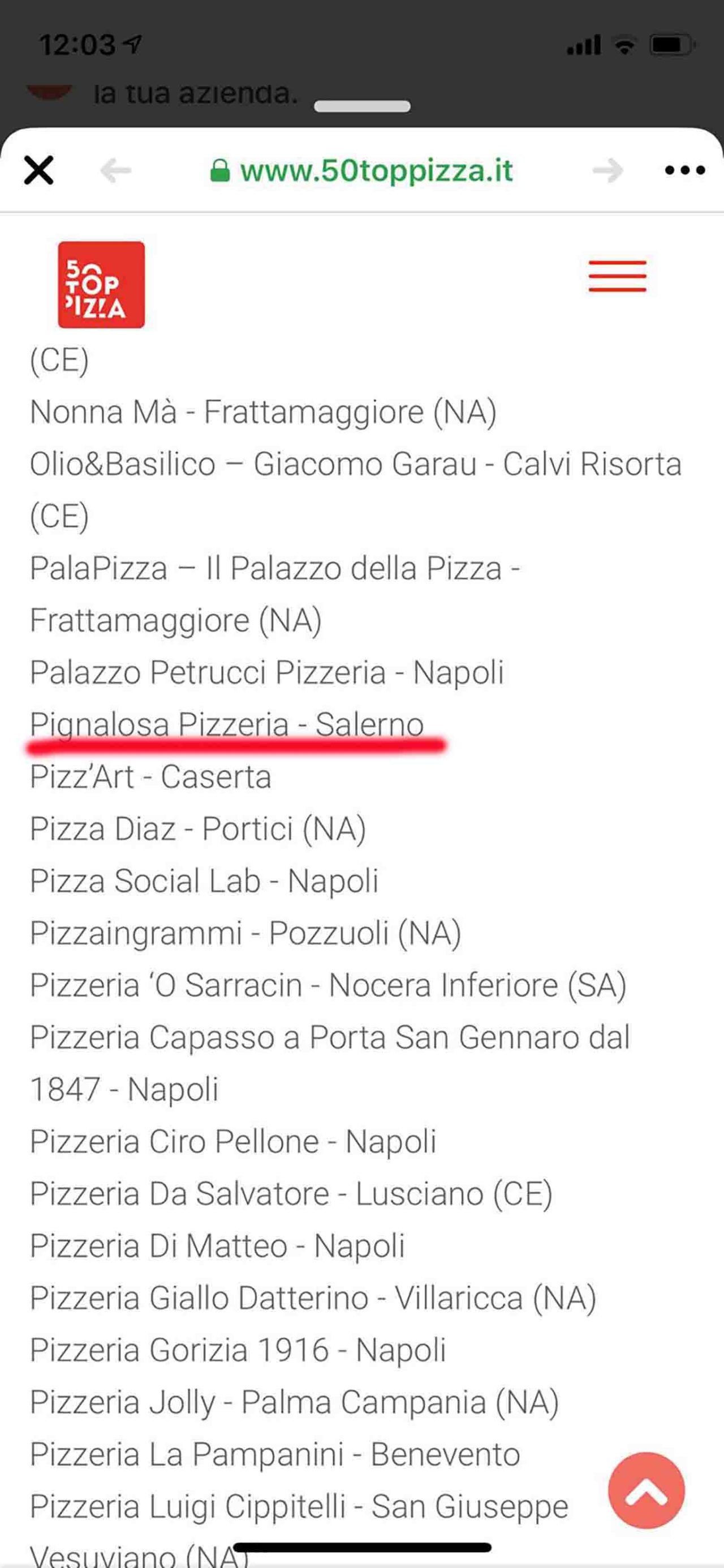 pizzeria Pignalosa Salerno errore 50 Top Pizza