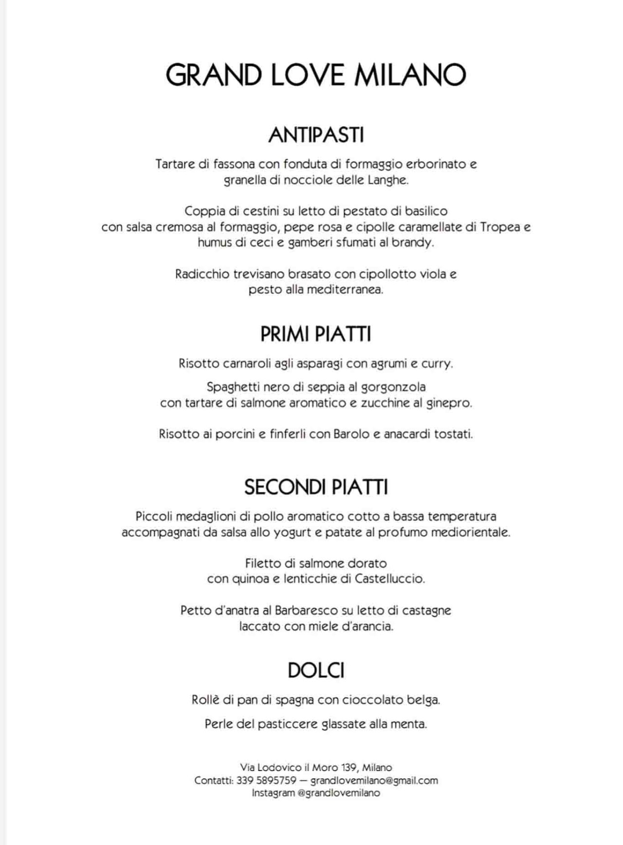 menu del ristorante con un solo tavolo a Milano