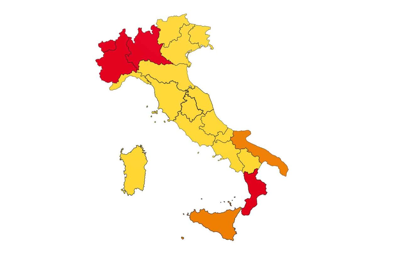 Italia zone gialle arancioni rosse al 9 novembre