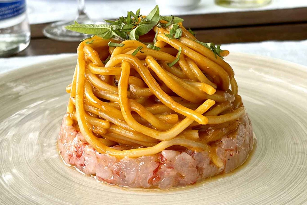 Casa Planeta La Foresteria ristorante Menfi Sicilia spaghetti tartare di gamberi