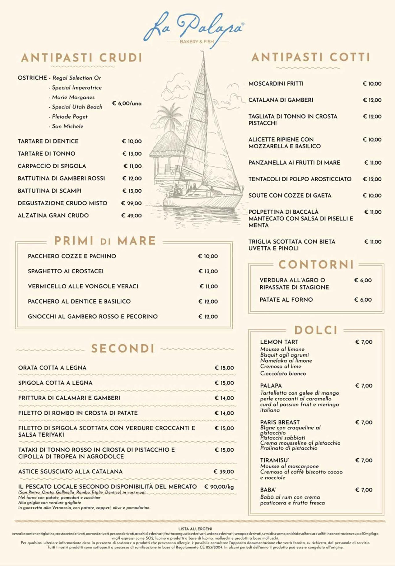 La palapa Roma menu