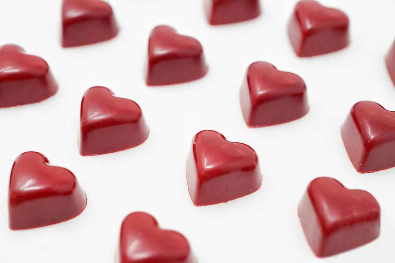 praline al cioccolato a forma di cuore