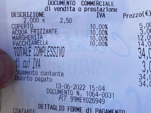 prezzo della pizza margherita a Napoli