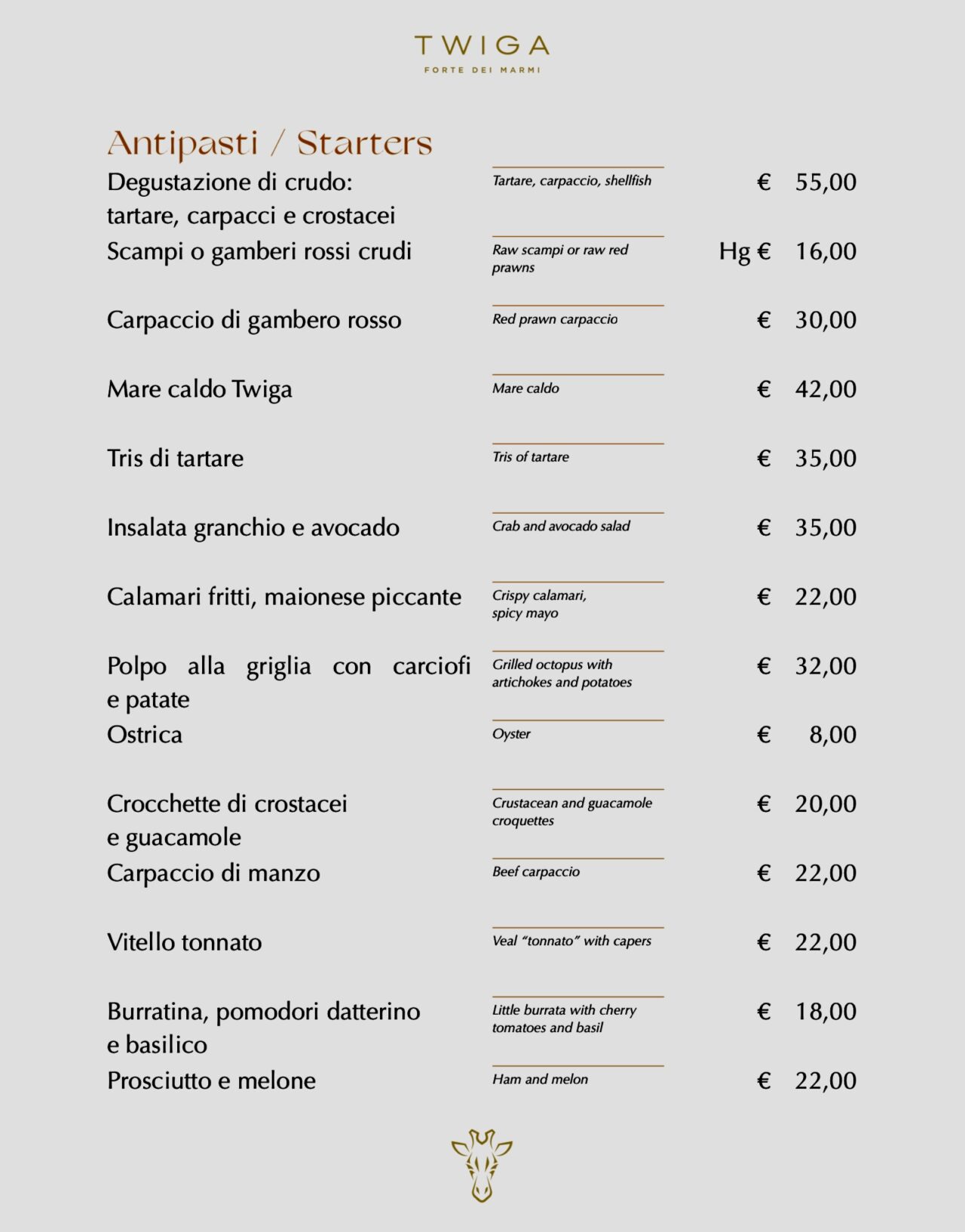 Twiga ristorante menu e prezzi Lunch Menu