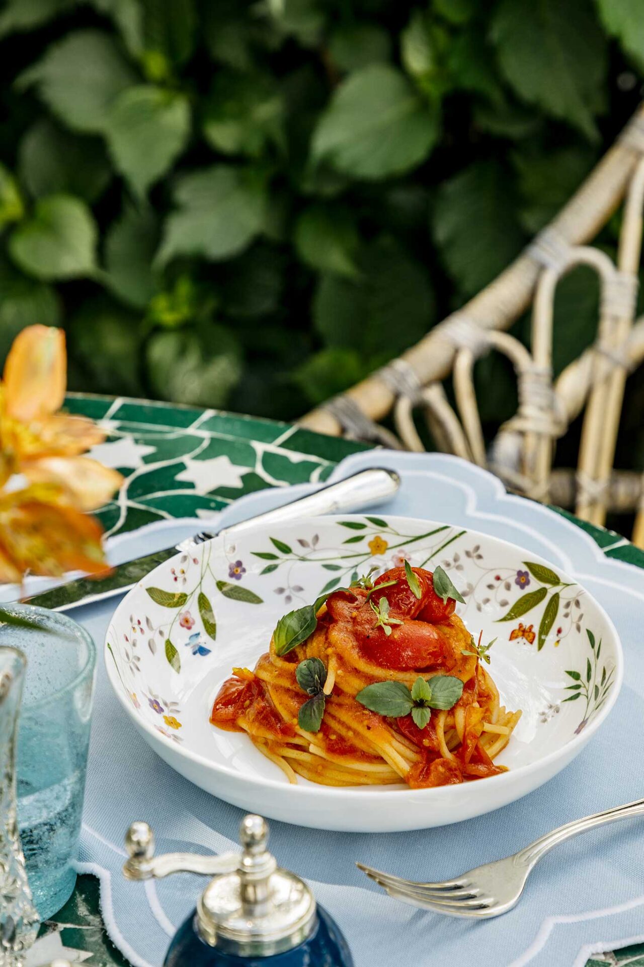 gli spaghetti al pomodoro al ristorante di Villa Passalacqua sul Lago di Como 
